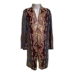 Chico’s Scroll Print Open Front Long Cardigan sz. 1 (8-10)